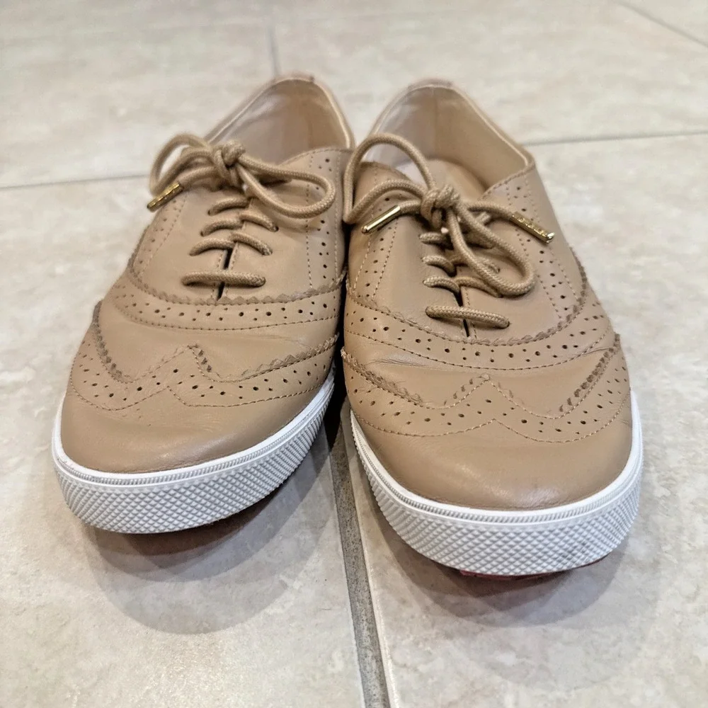 Kate Spade Leather Derby Oxford Lace Up Sz 9M Sneaker Shoe Tan Nude Comfort‎